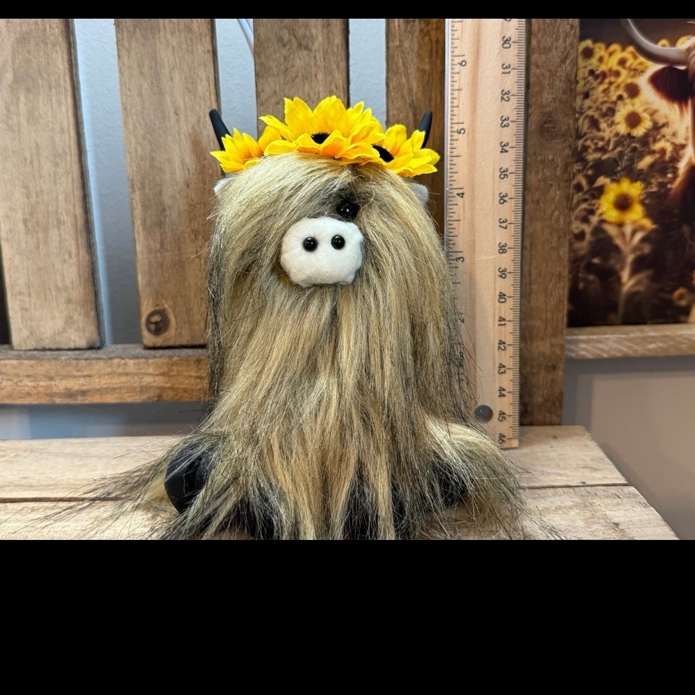 Sunflower Decorated Plush Highland Cow